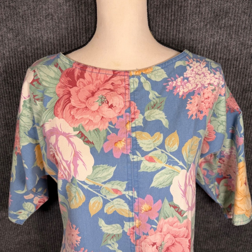 Vintage 80s Cherokee Drop Waist Chore Pocket Floral Midi Dress 7/8 Cottage Retro - Picture 5 of 12